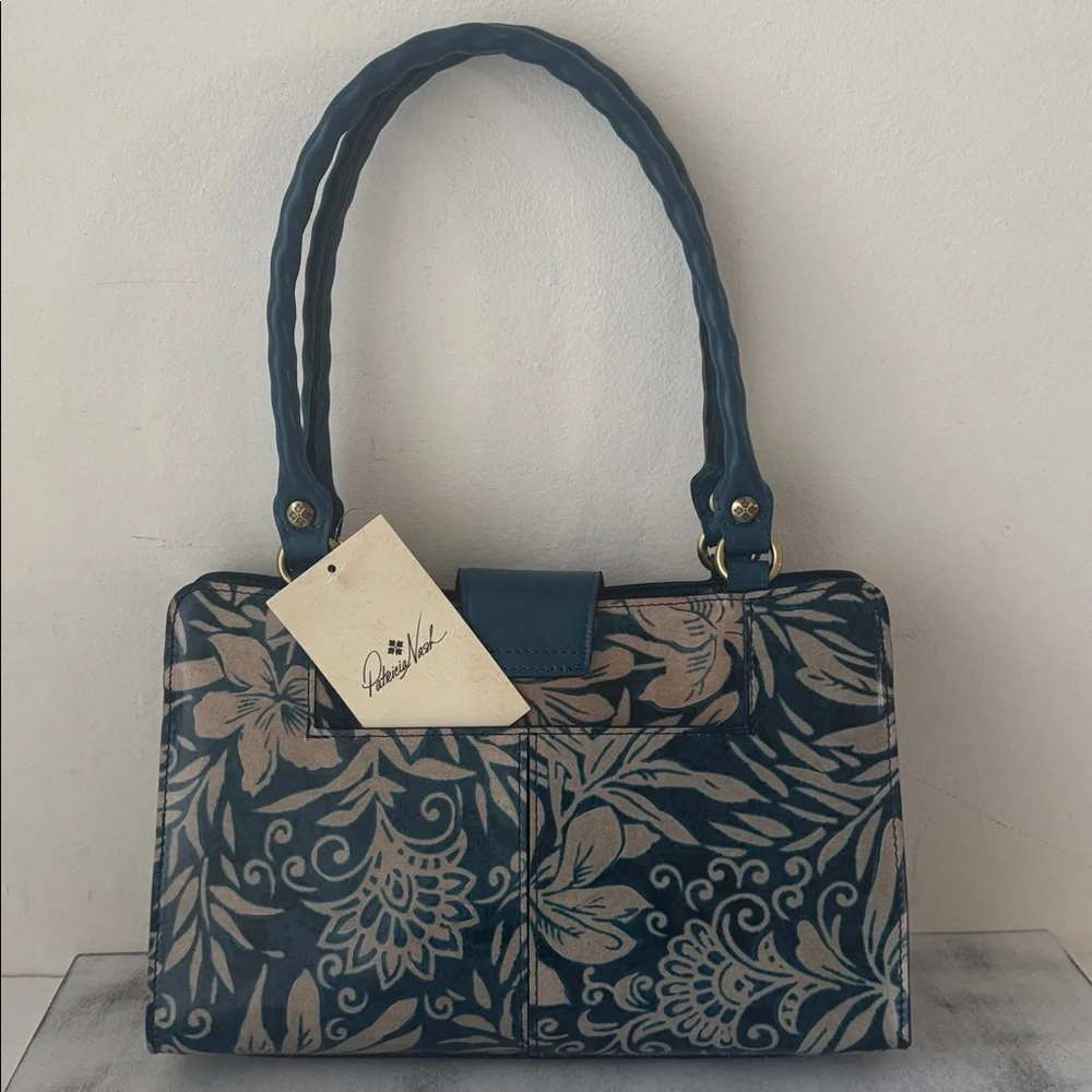 Patricia Nash Rienzo Greek Floral Leather Blue Shoulder Handbag